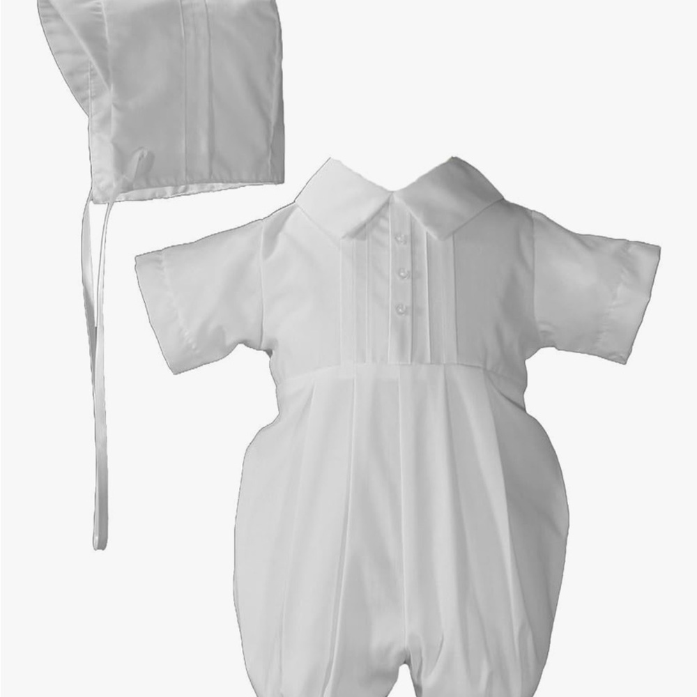 Little Me White Baby Boy Baptism Outfit with Bonnet! Brand new!